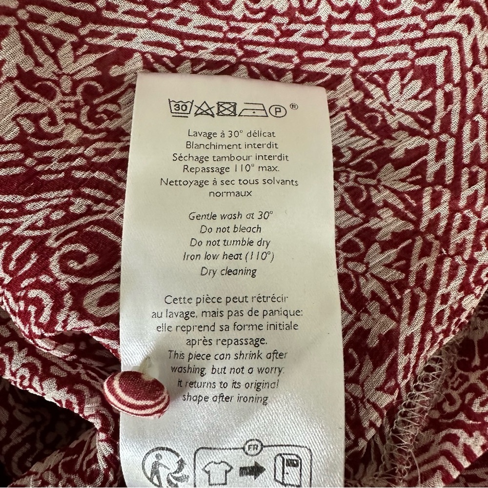 SEZANE Abélia Wrap Around Mosaic Ecru Print Burgundy Blouse Size 4 - Picture 16 of 17